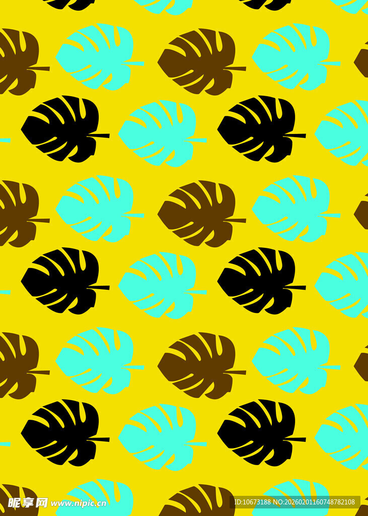 黄色背景龟背竹叶图案