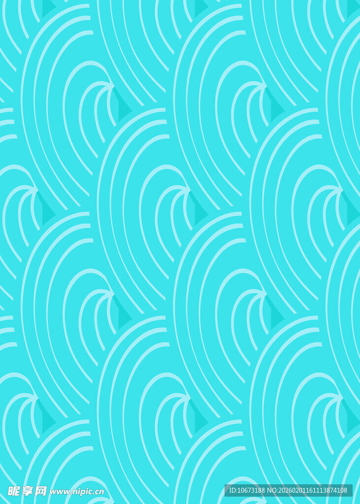 蓝绿色波浪纹无缝图案