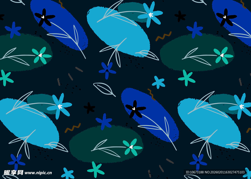 蓝色梦幻海洋生物图案