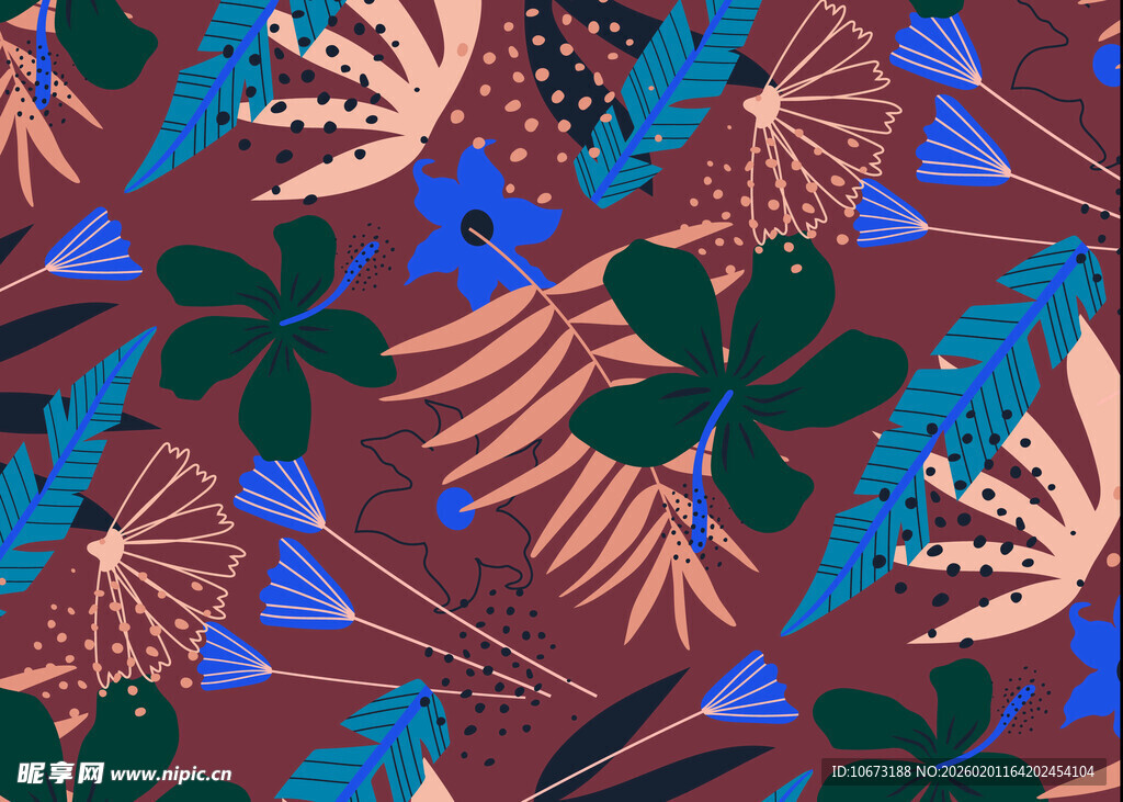 热带植物几何图案背景