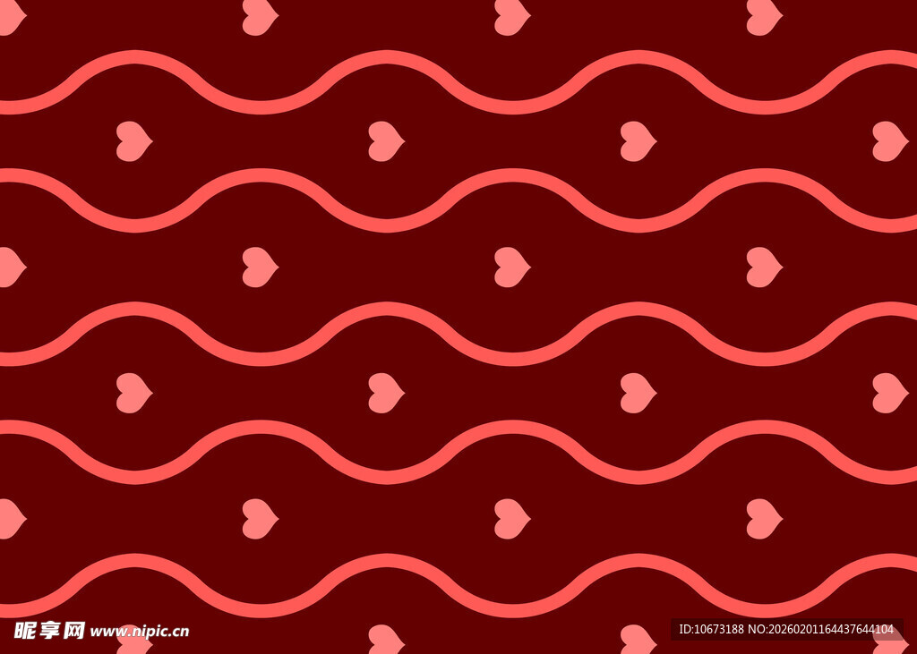 红色波纹爱心图案背景