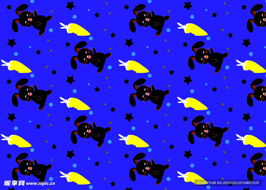 黑猫黄鱼蓝色背景图案