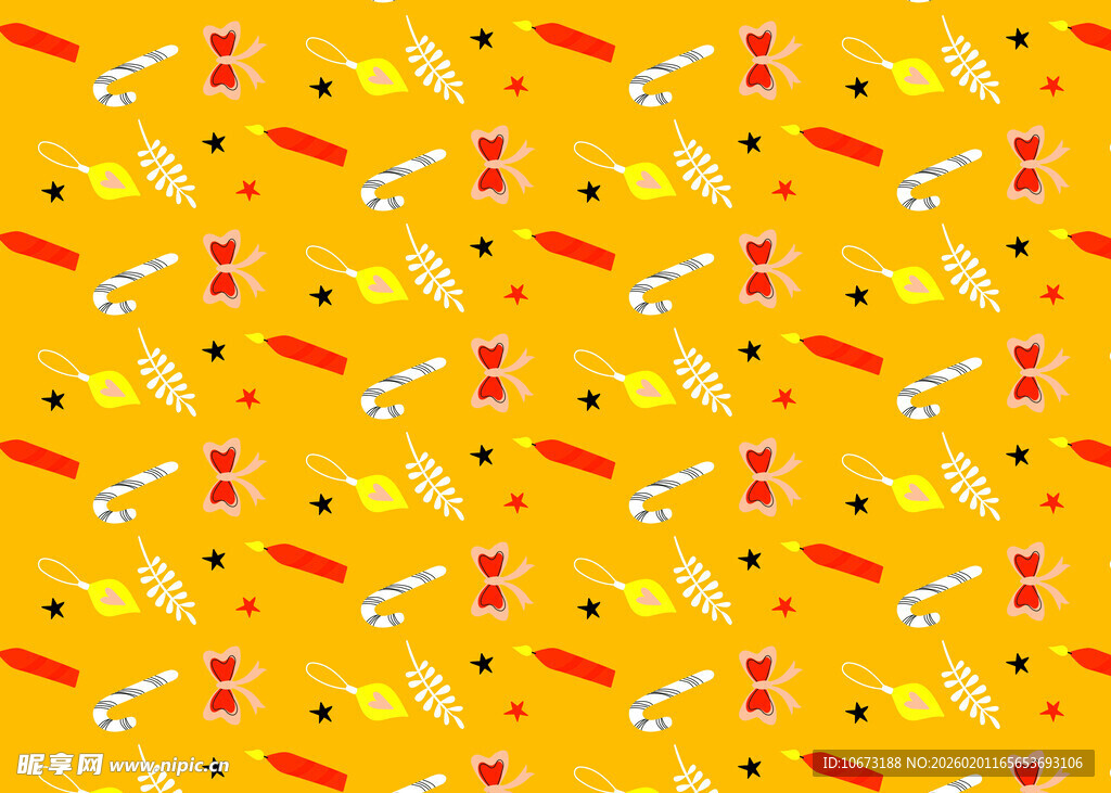 黄色背景多彩厨房用品图案