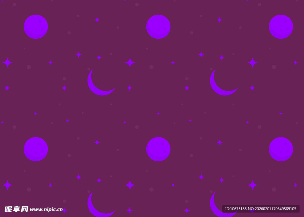 紫色背景上的圆点与月牙图案