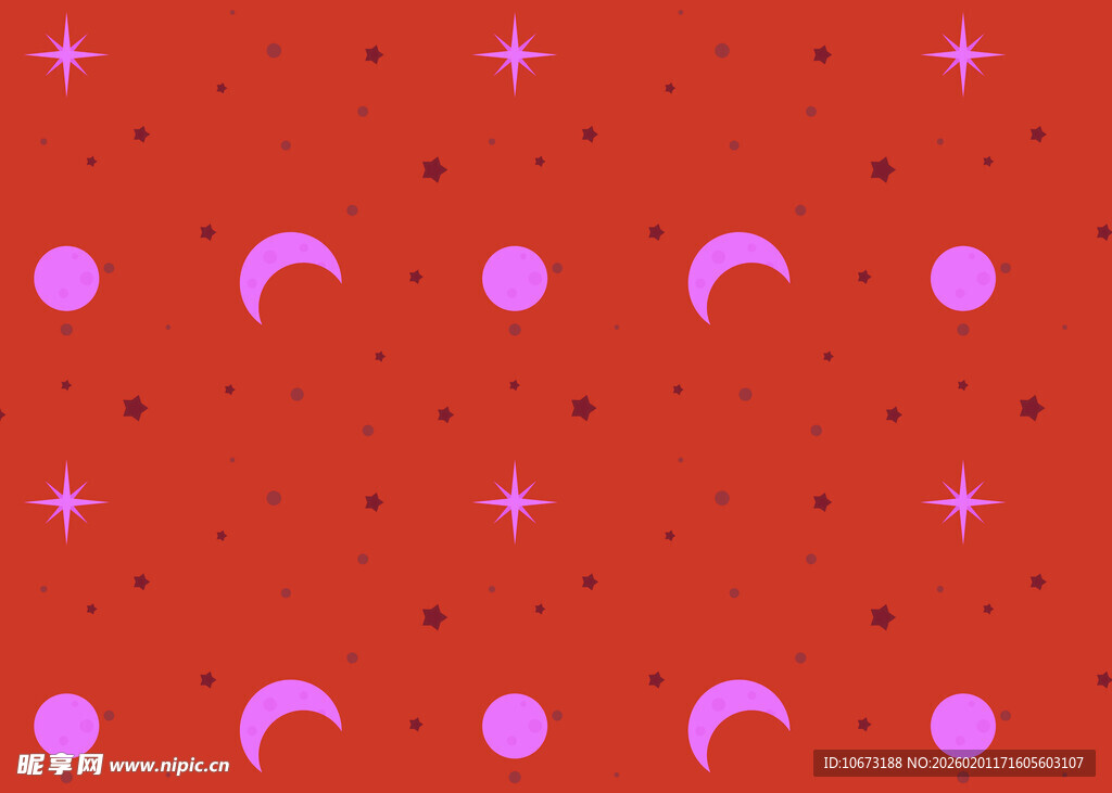 红色星空月牙圆点图案