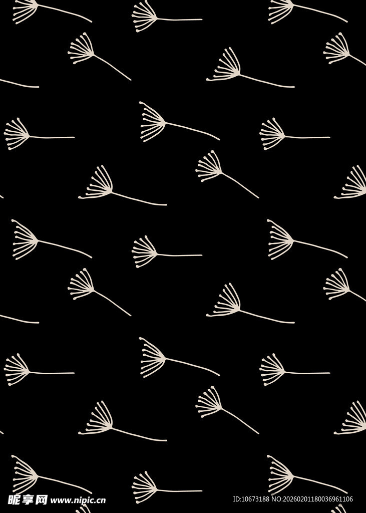 黑色背景下的简约蒲公英图案