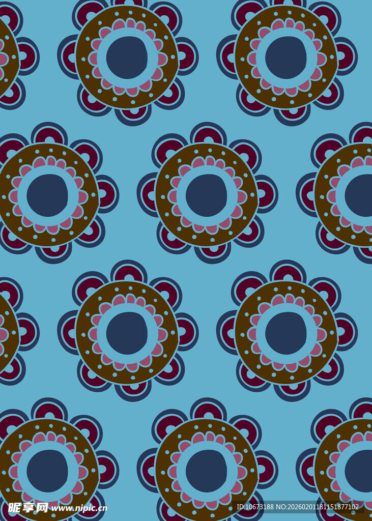 蓝色底花卉图案无缝背景