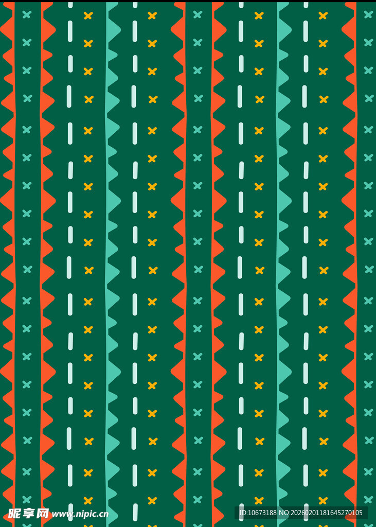 绿底红橙线条几何图案