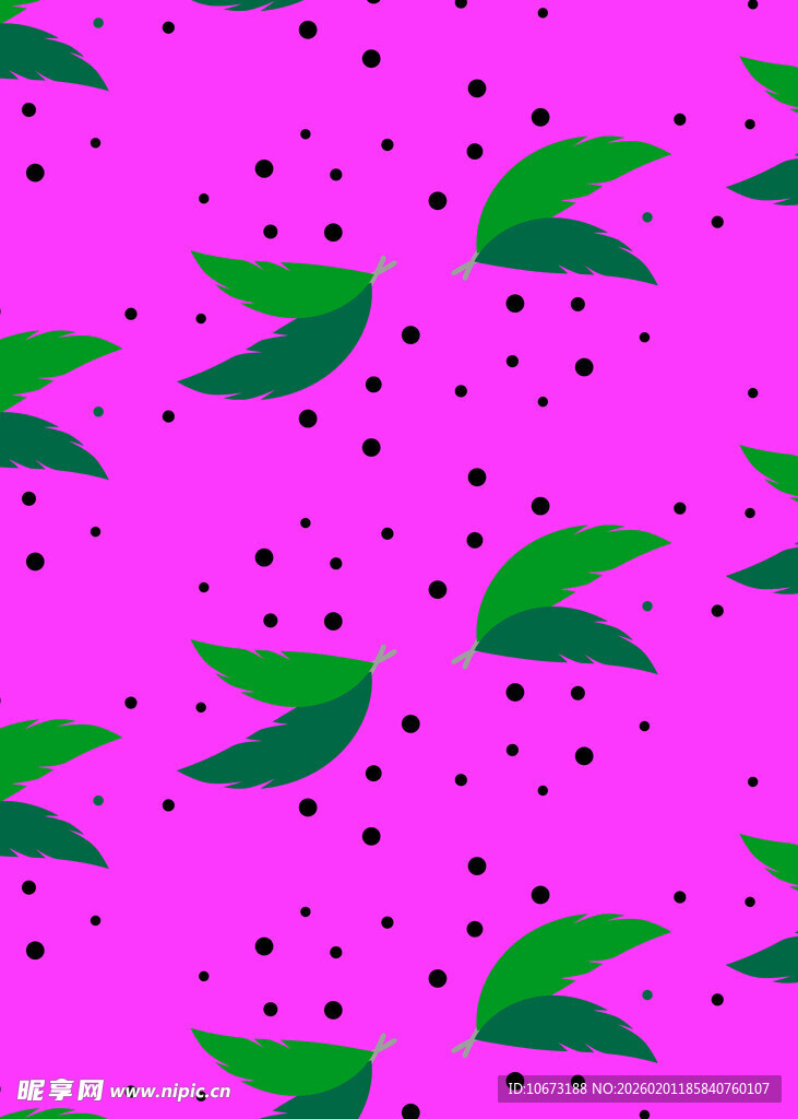 粉色底绿叶波点图案