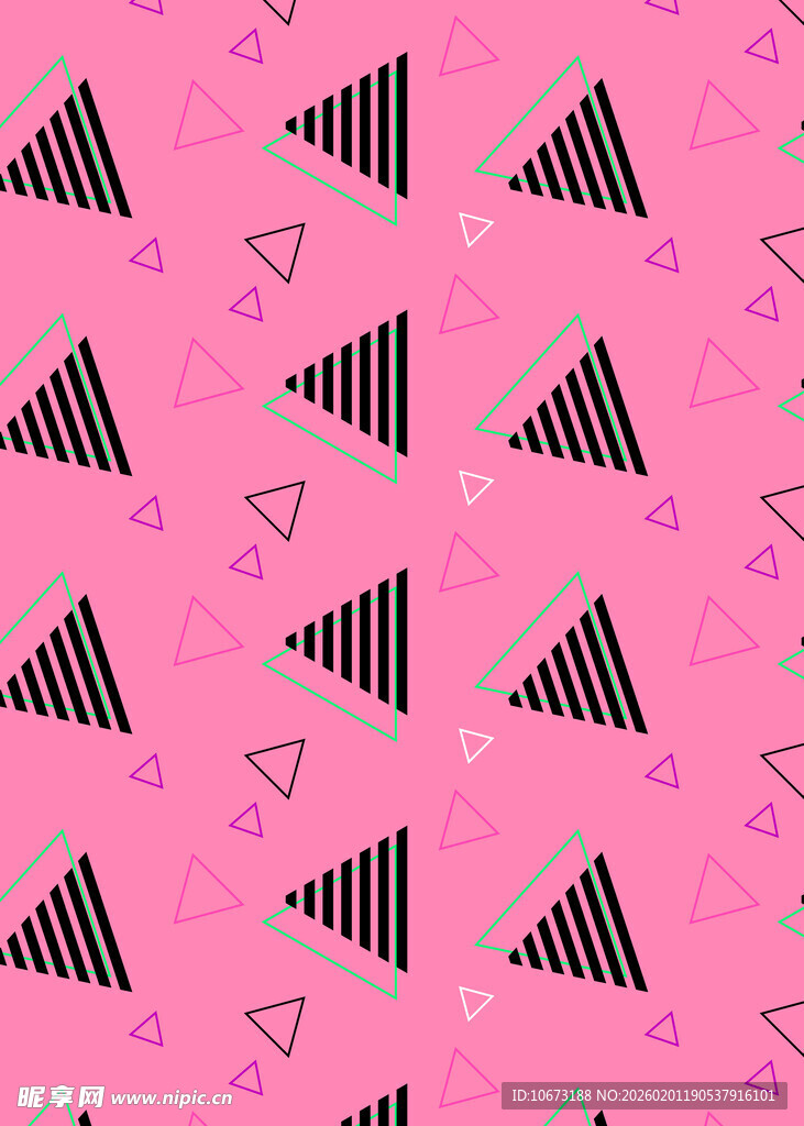 粉色背景黑白三角几何图案