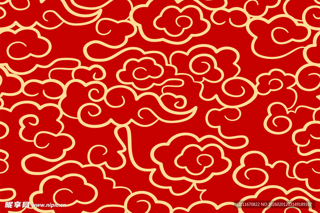 红色云纹中式传统图案