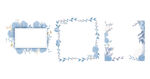 蓝色花卉边框装饰图案png合集
