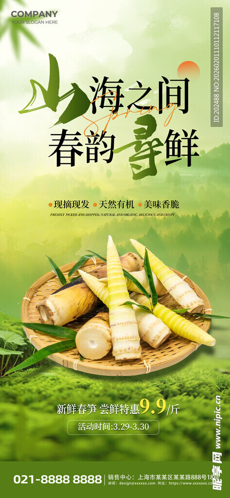 春季上新春笋绿色简约海报