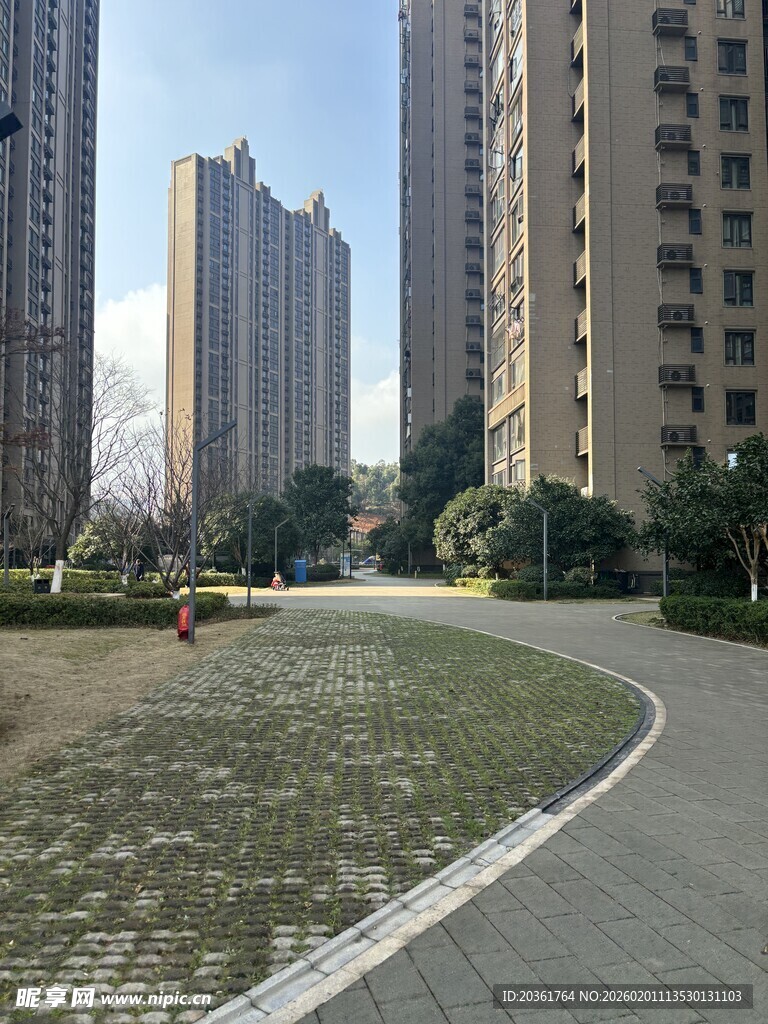 城市住宅区中的蜿蜒道路