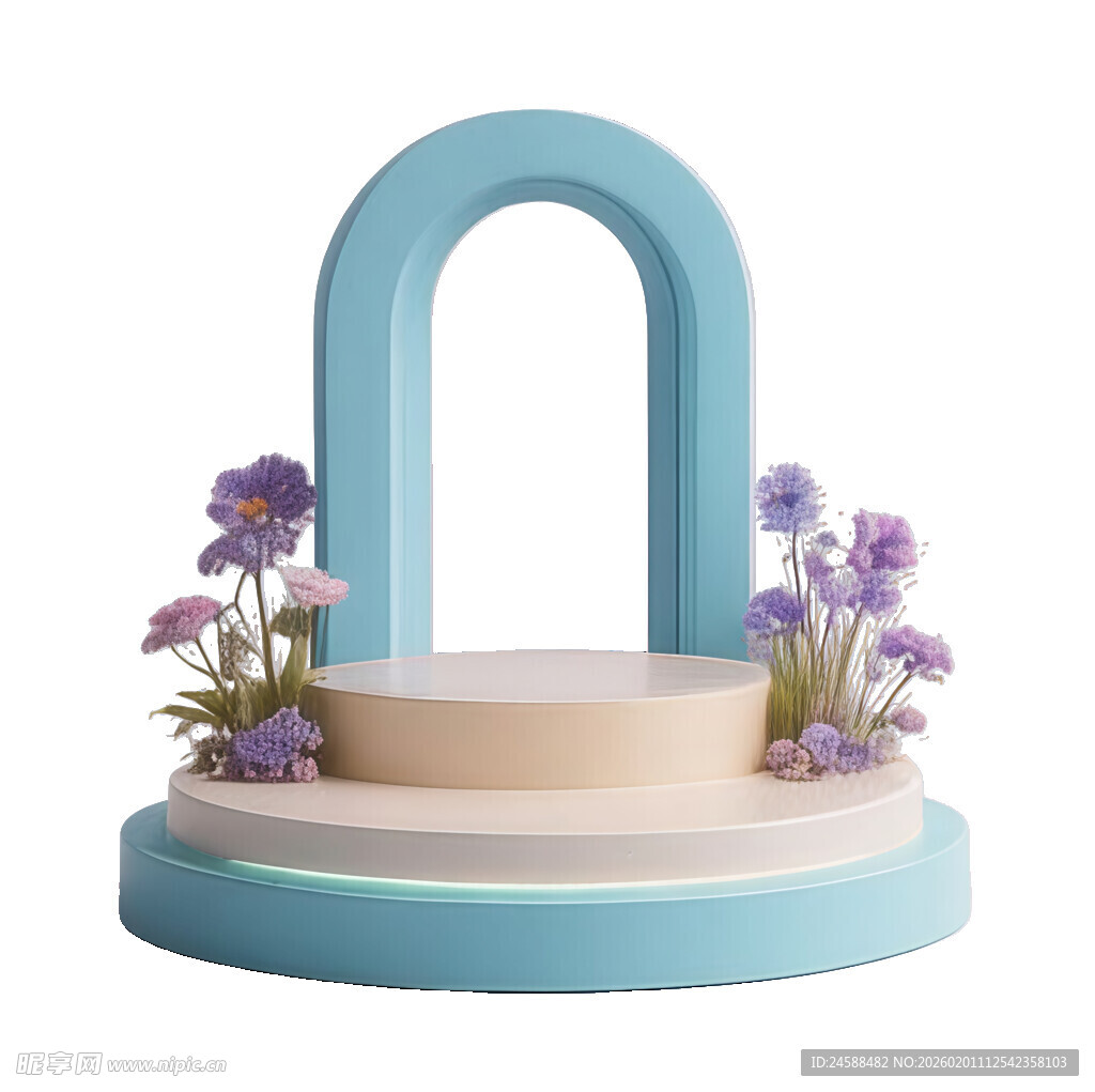 3D渲染展台展示台花卉陈列场景