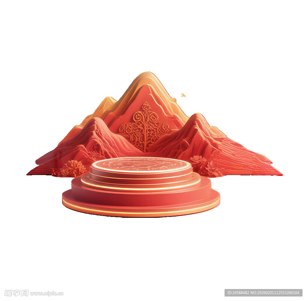 红色山峦环绕的圆形平台