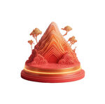 红色立体奇幻山峰景观