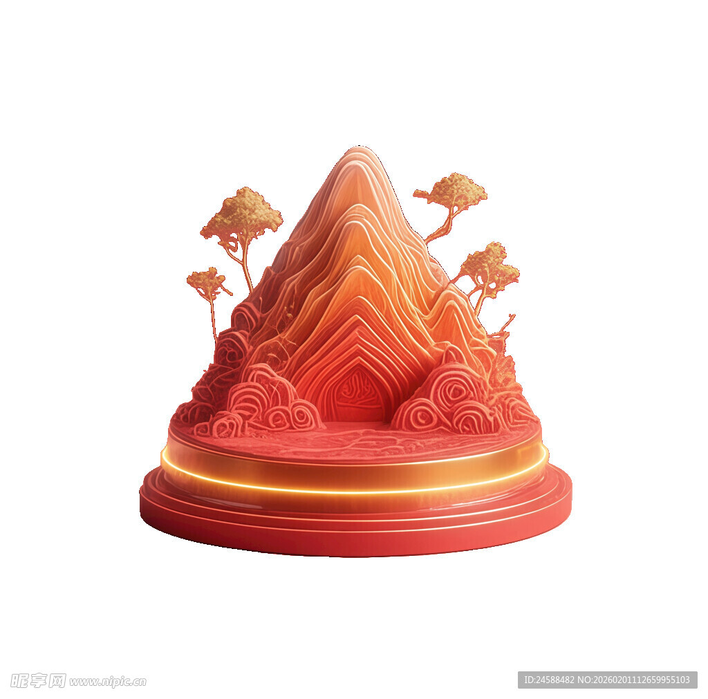 红色立体奇幻山峰景观