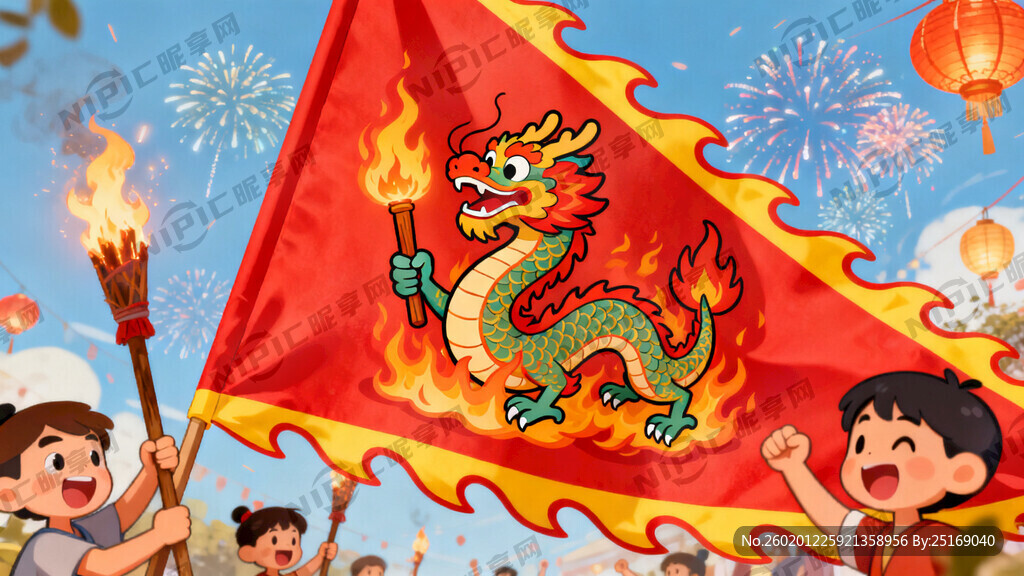 火把节游神赛会标旗 烧龙