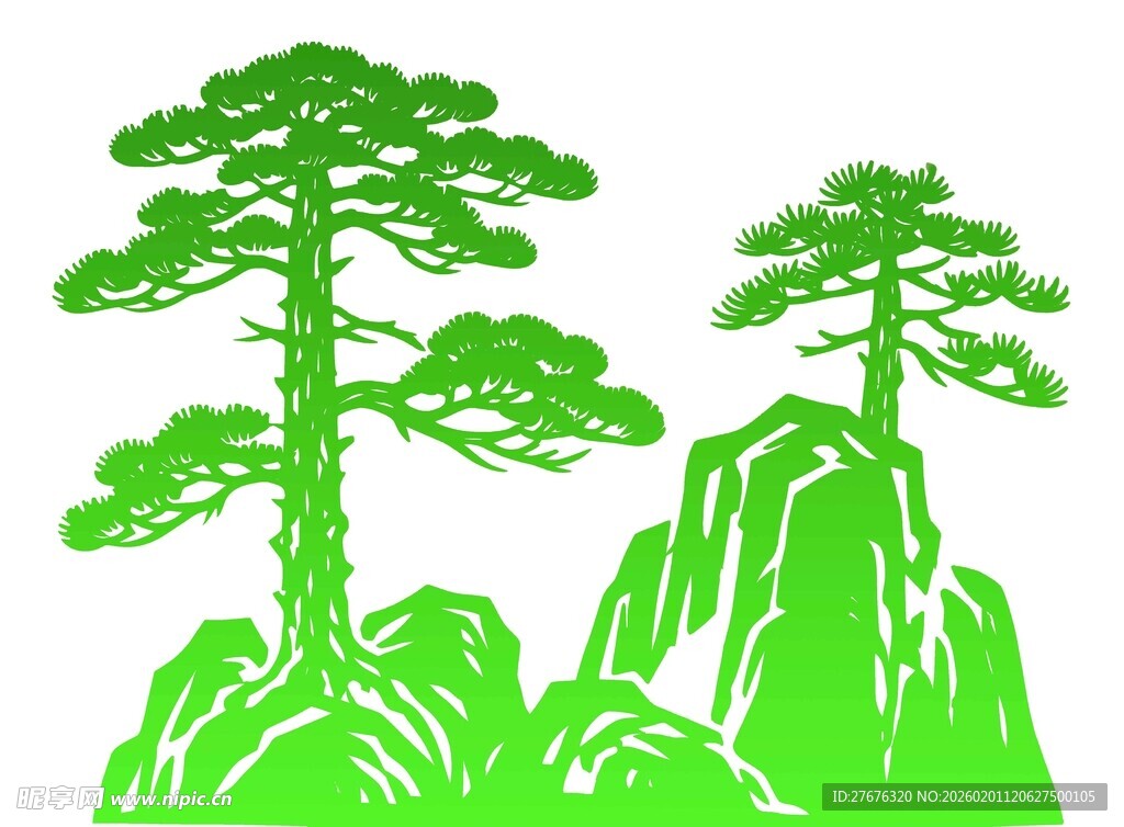 青山松树新中式国风迎客松矢量