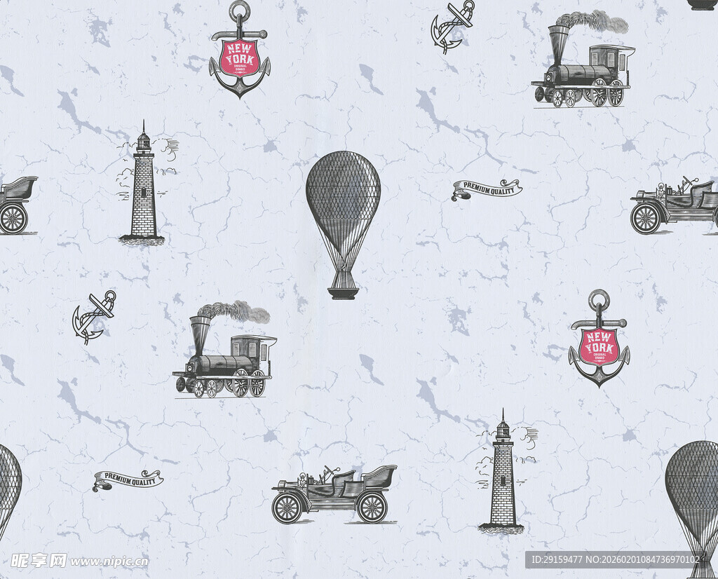 复古风旅行元素无缝图案