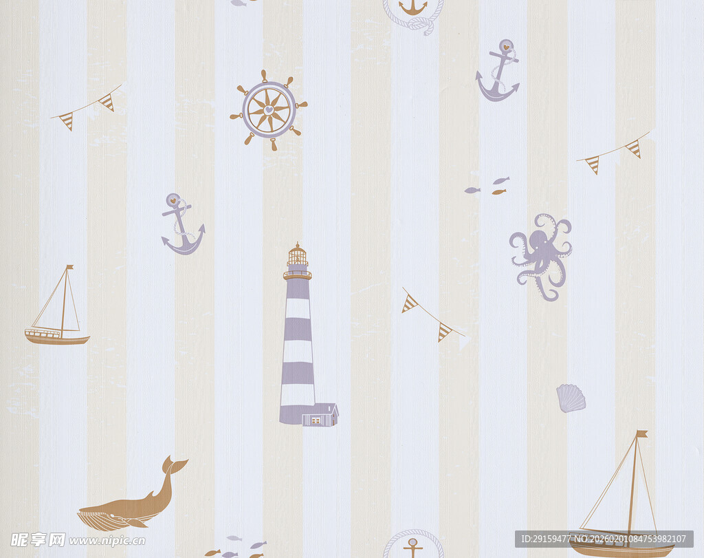 海洋元素条纹图案壁纸