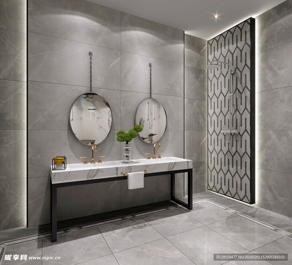 现代简约风双盆浴室设计