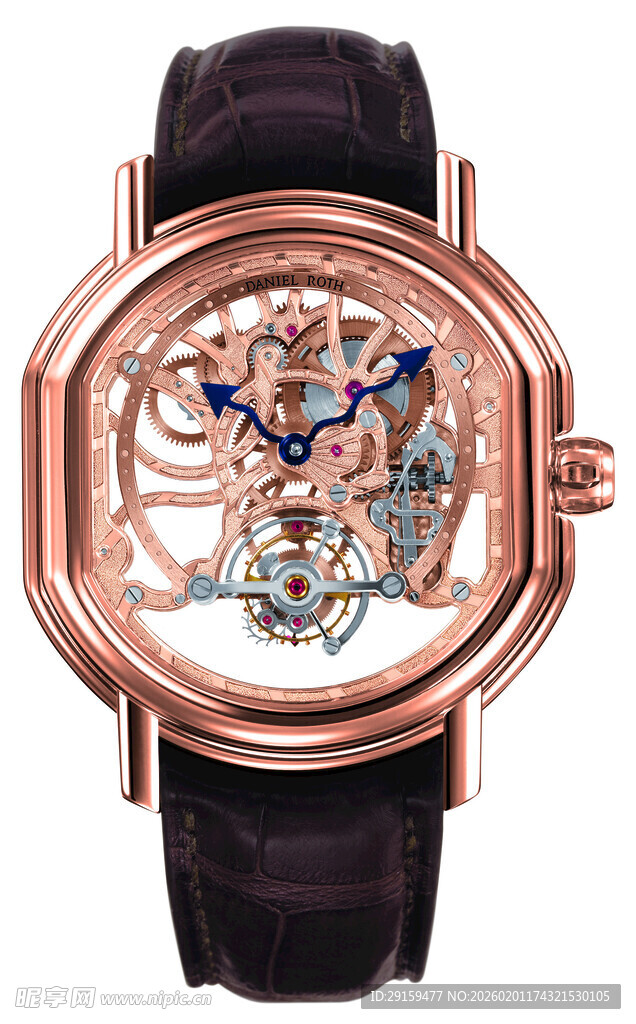 玫瑰金镂空机械腕表