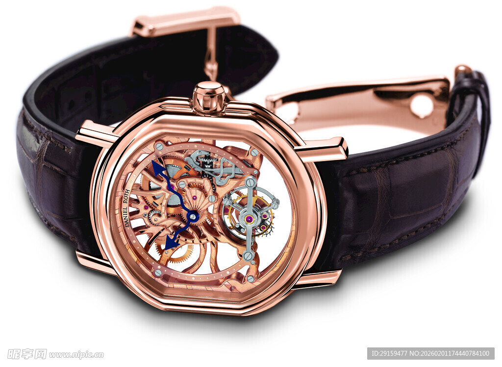 玫瑰金镂空机械腕表