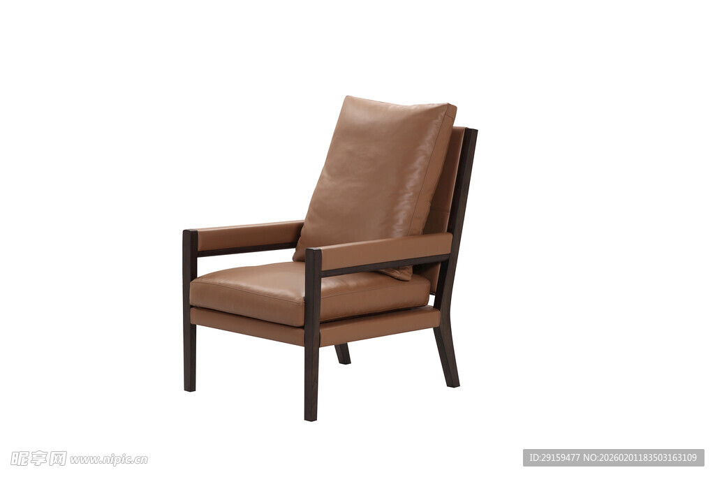棕色皮质扶手休闲椅
