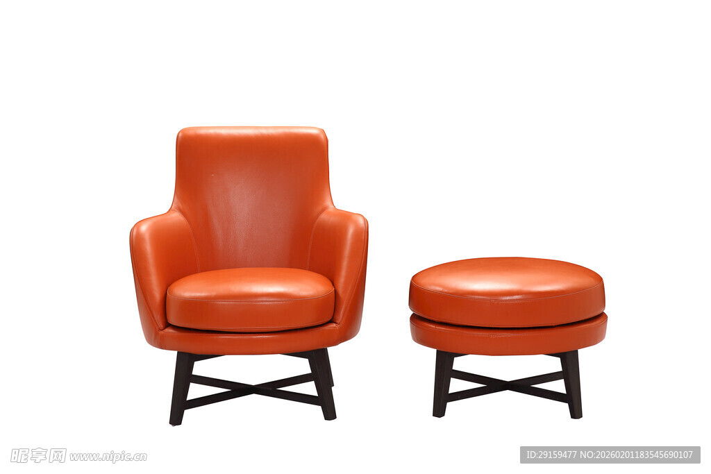 橙色单人椅与脚凳组合