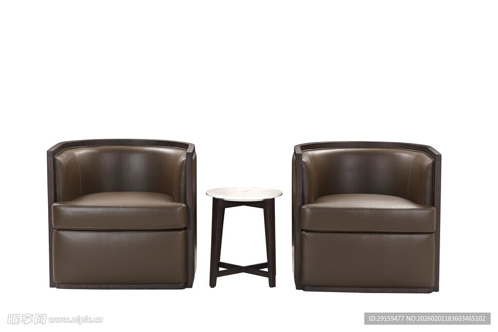 棕色皮质沙发与小茶几