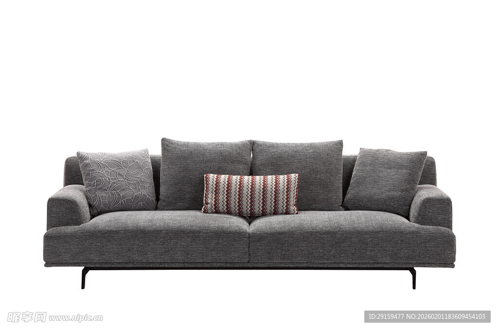 灰色布艺沙发配多彩抱枕