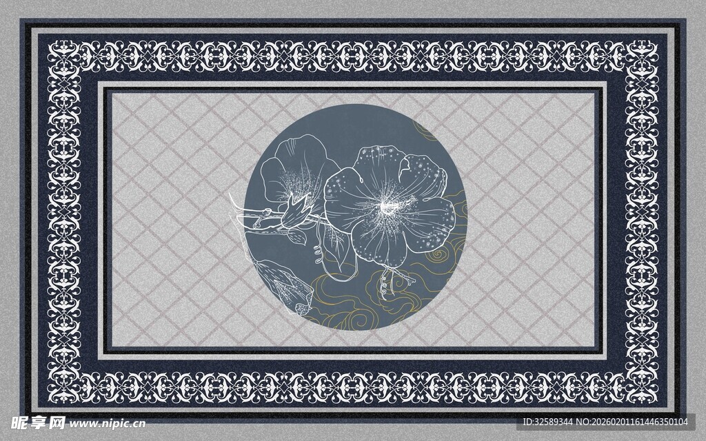 中式古典风圆形图案地毯