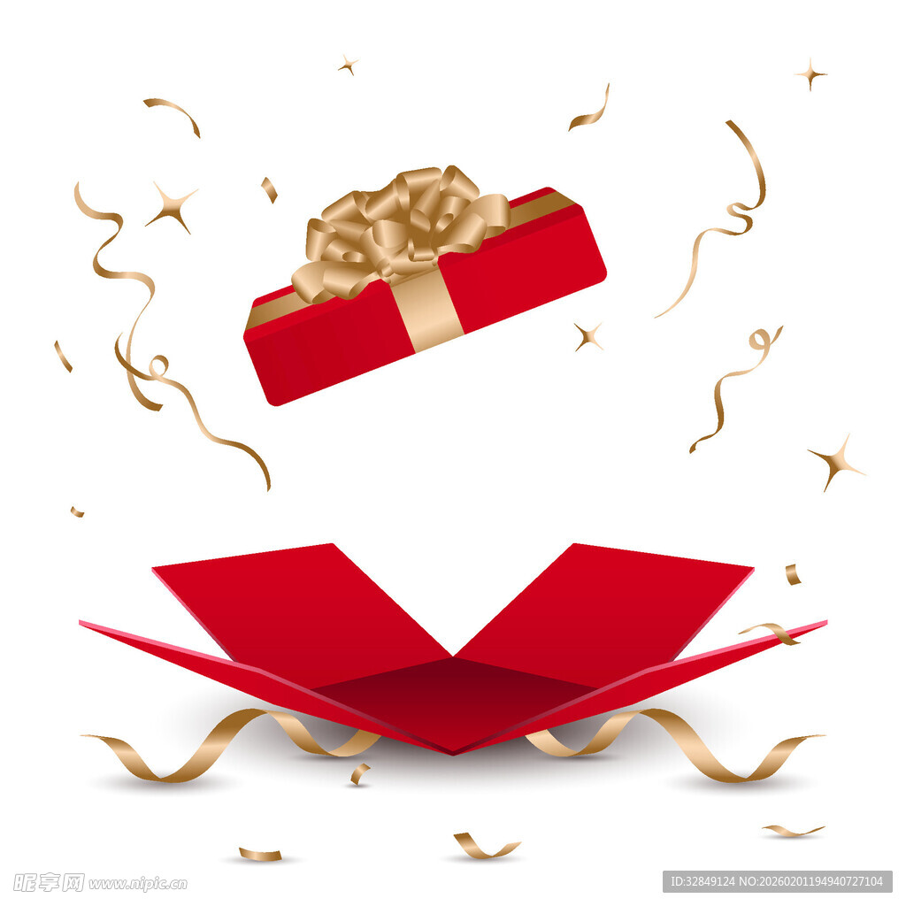 红色礼盒飘洒金箔