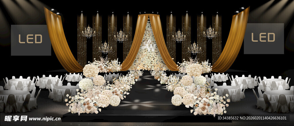 奢华黑金系婚礼现场布置