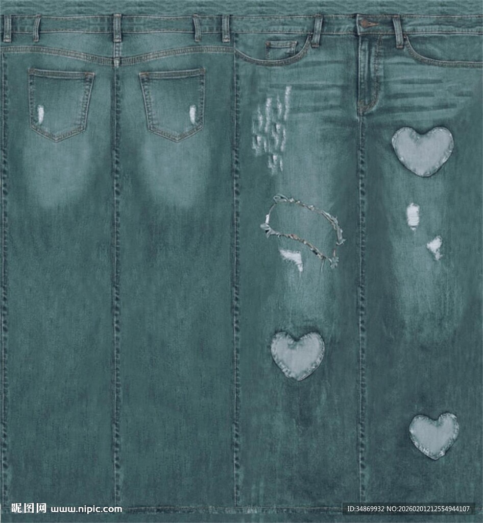绿色牛仔布上的心形图案