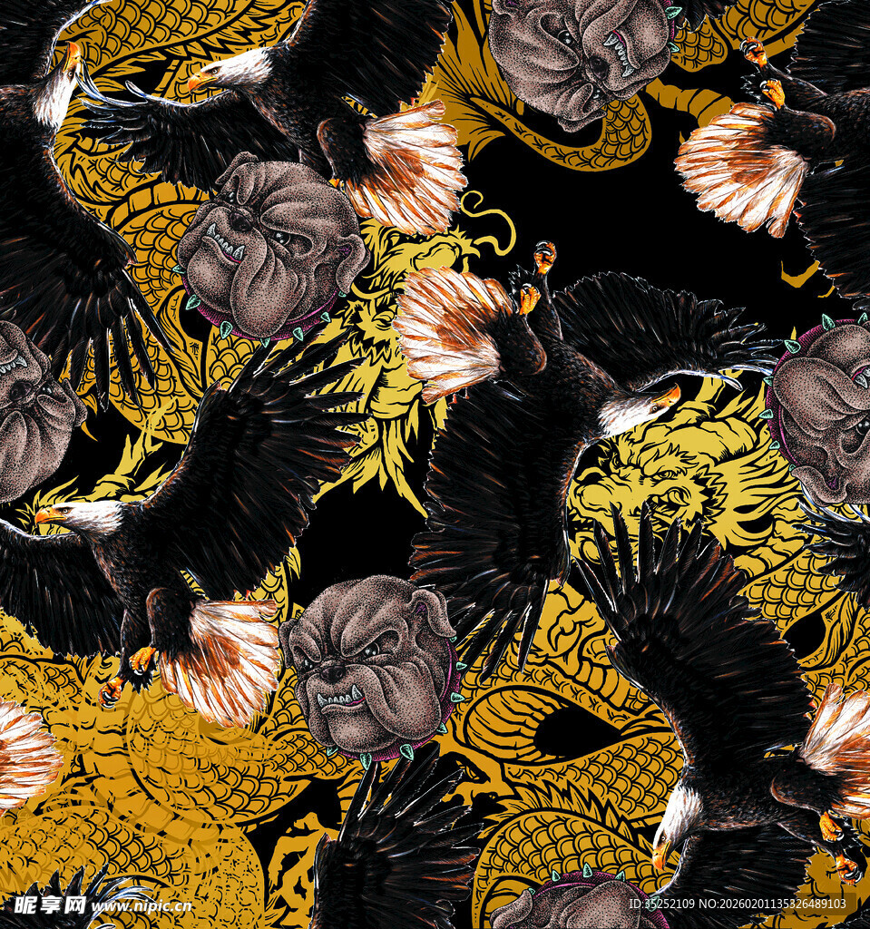 黑金龙纹奢华面料图案