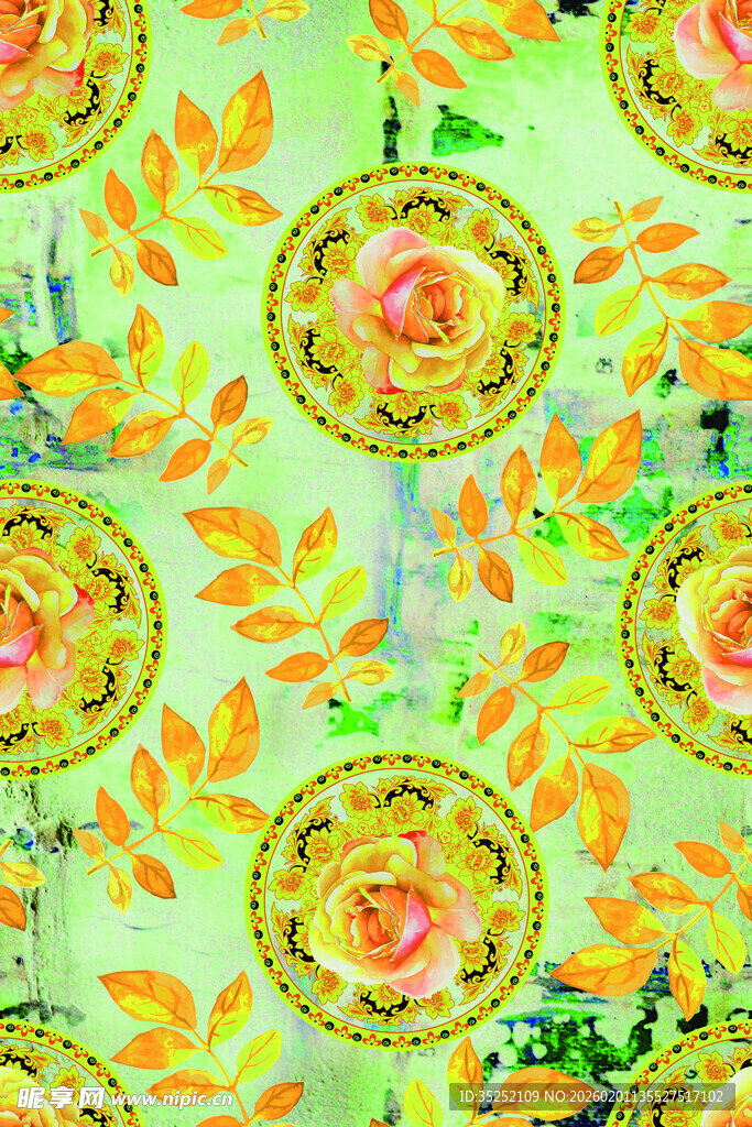 花卉绿叶图案纹理背景