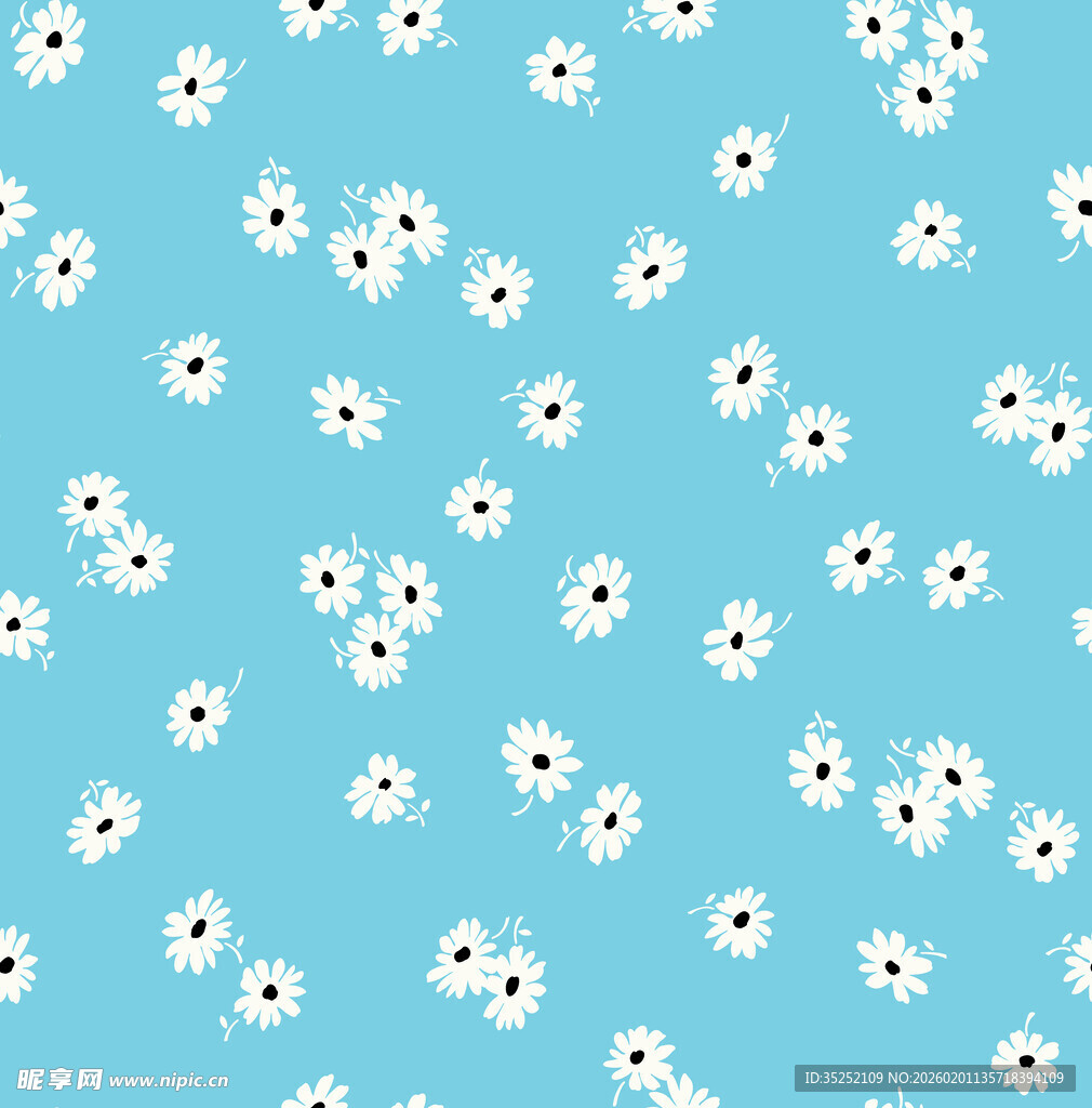蓝色背景小雏菊图案