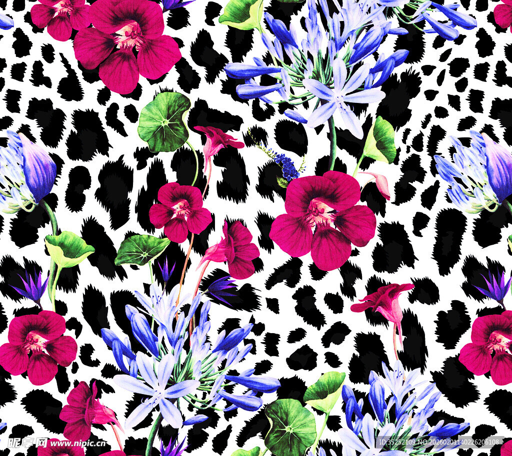 豹纹花卉图案印花设计