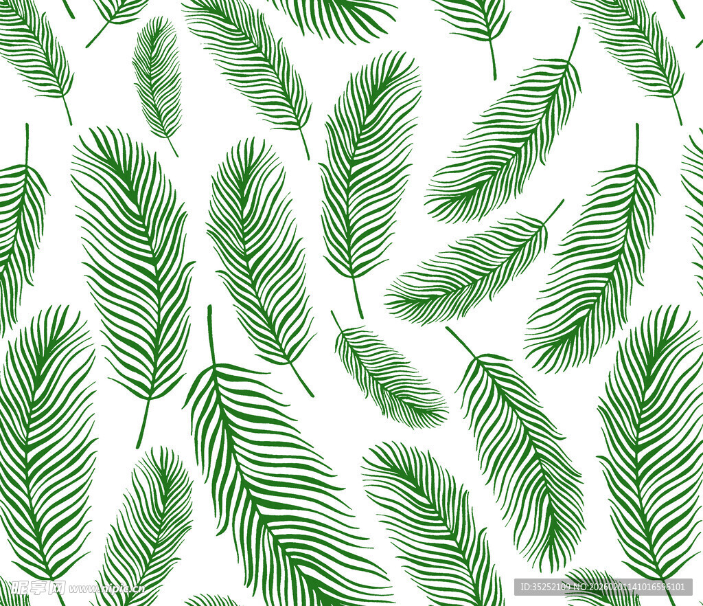 绿色棕榈叶无缝背景图案