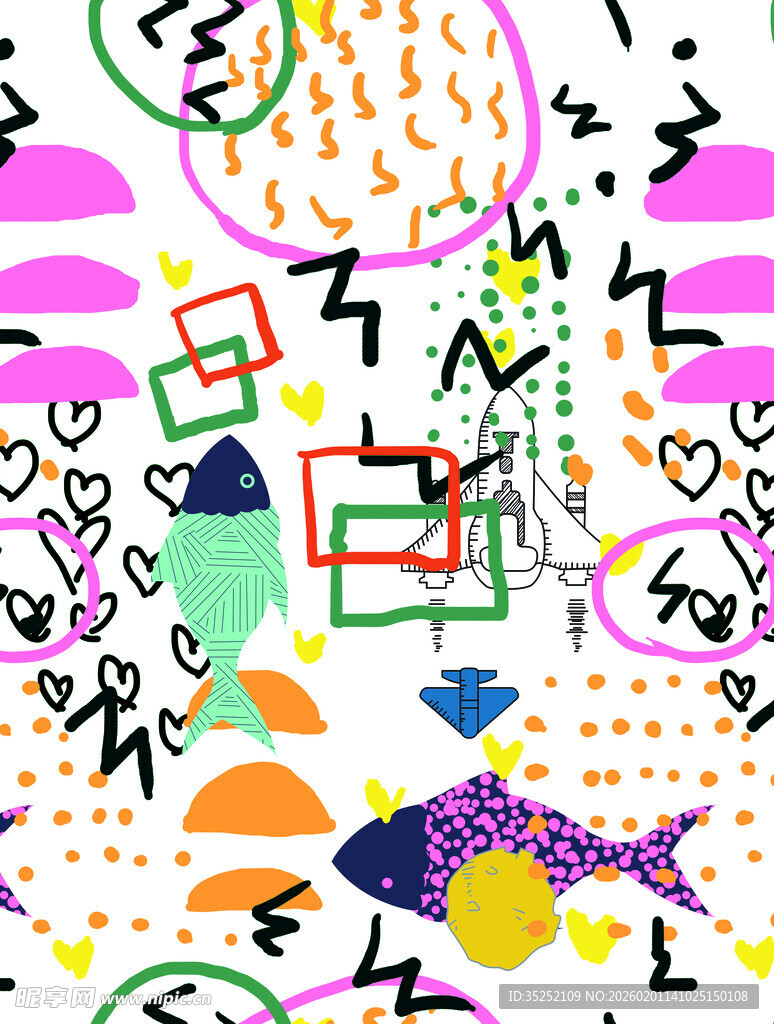 多彩手绘卡通图案元素