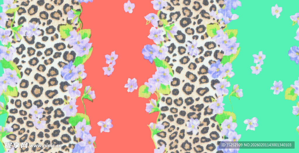 多彩花卉豹纹拼接图案