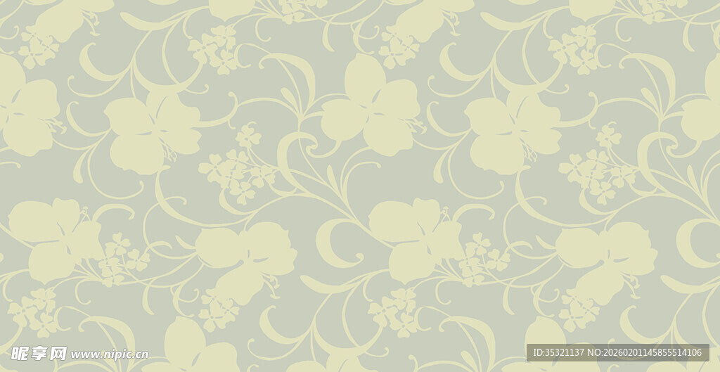 淡绿色花卉连续图案