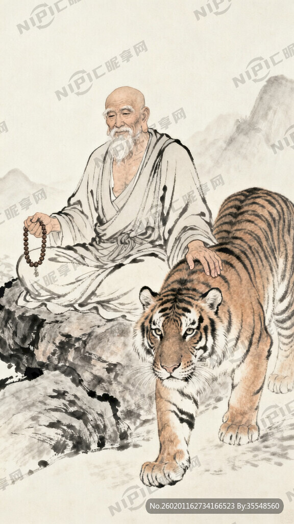 工笔 素描 罗汉 老虎 高清