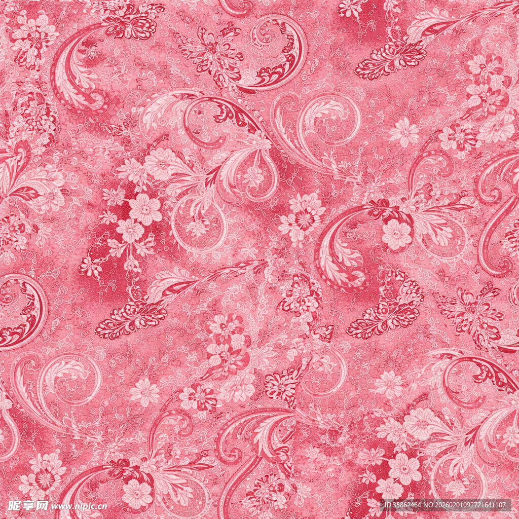 粉色花卉佩斯利花纹图案