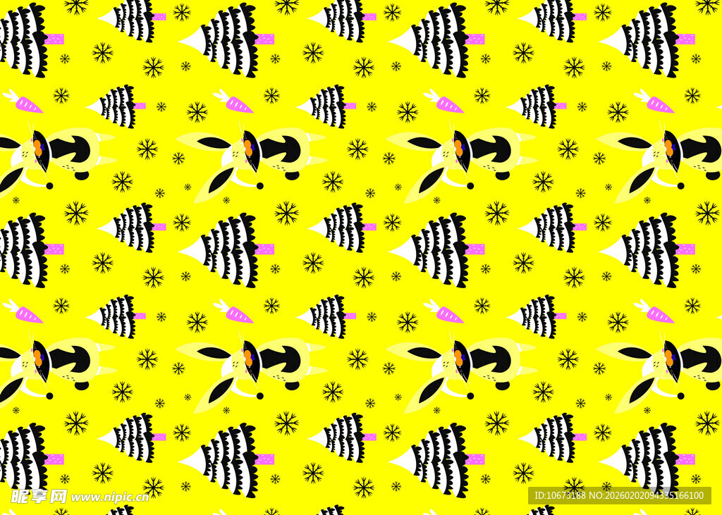 黄色背景猫咪与鱼图案