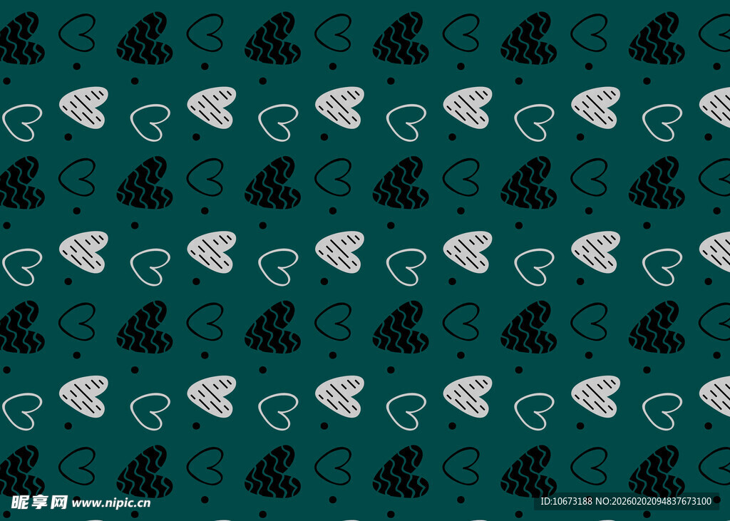深绿底黑白卡通图案背景