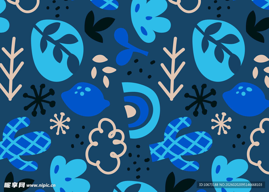 蓝色抽象花卉几何图案背景